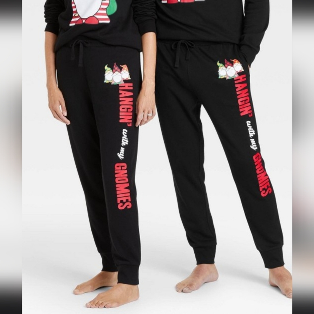 Well Worn Adult Unisex Gnomie Family Holiday Graphic Jogger Pants Black Size XXL